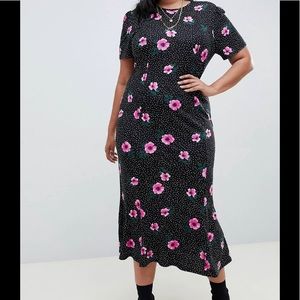 Asos Curve Maxi Tea Dress In Mono Spot Floral